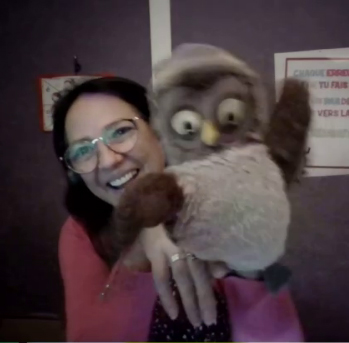 Nathalie with Boubou the owl