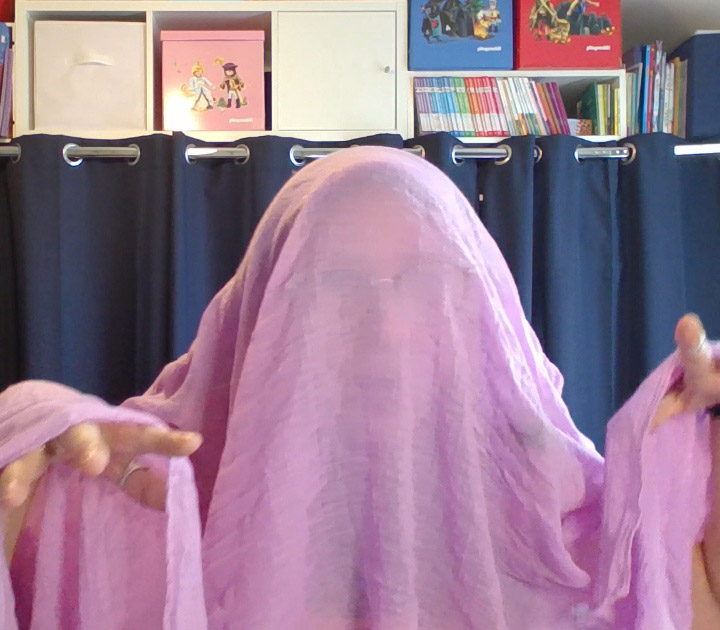 Nathalie dressed as a ghost for French lesson