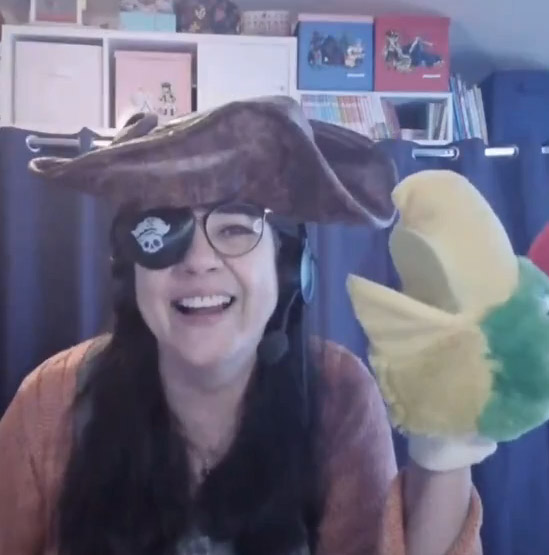 Nathalie dressed as a pirate for French lesson